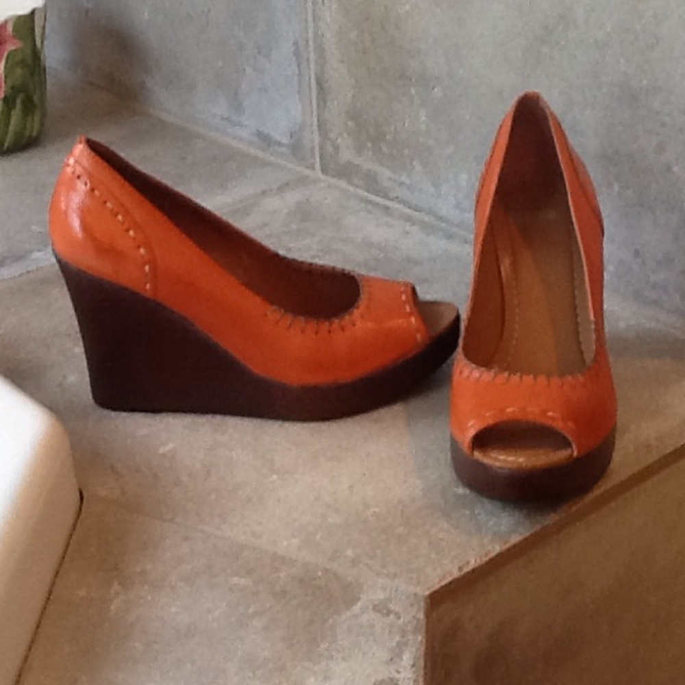 COPY - Orange Peeptoe Wedges